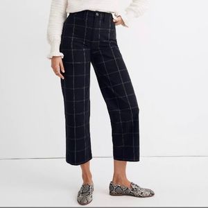 Madewell Slim Emmett Wide Legs Plaid Crop Pants Black Windowpane